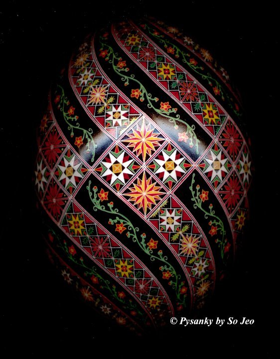 Red Flowers Ostrich Spiral Ukrainian Easter Egg Pysanky By So Jeo